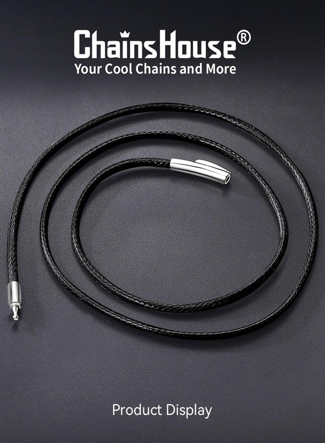 ChainsHouse Braided Leather Necklace Cord, 2MM 26 Inches Black Rope Chain for DIY Jewelry Making, Waterproof Leather Chain with Clasp for Pendants - Image 3